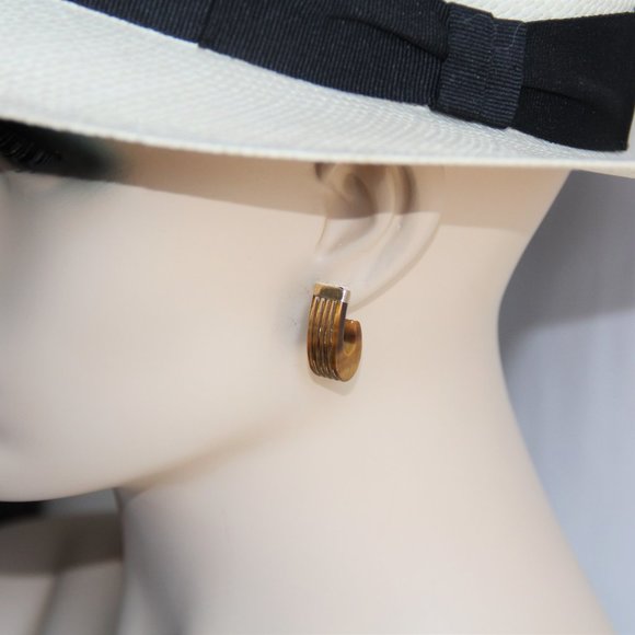 Vintage 14k Gold Tigers Eye J-Hook Earrings - Picture 9 of 12